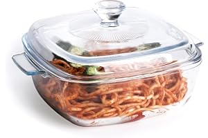 Clear Square Glass Casserole, Baking Pans with Glass Lid. Glass Baking Dish for Oven. Freezer and Dishwasher Safe (1.2-Quart 