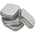 Mini Skater 2.23 x1.76 x 0.55 inch Metal Tin Box Portable Small Container Storage Case With Solid Hinged Top for Drawing Pin Nail Art Bead Earring and Jewelry Craft Organizing,4Pcs (Silver)