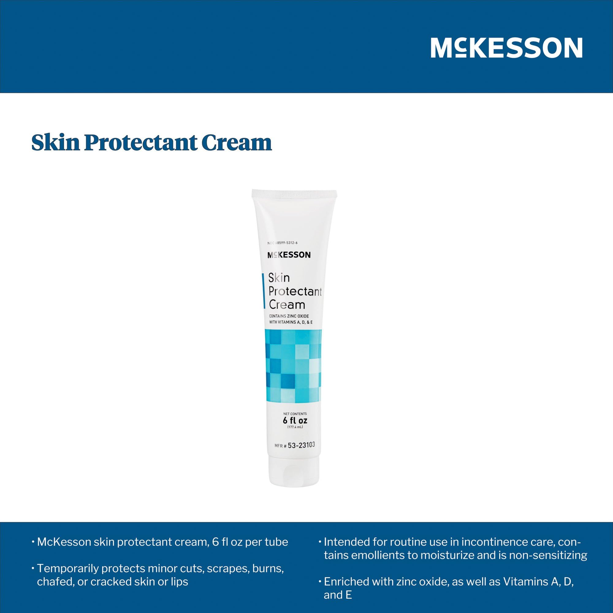 McKesson Vitamin A & D Skin Protectant Cream with Zinc Oxide - Incontinence Barrier Cream, Diaper Rash, Healing Dry and Cracked Skin - 6 oz, 1 Count