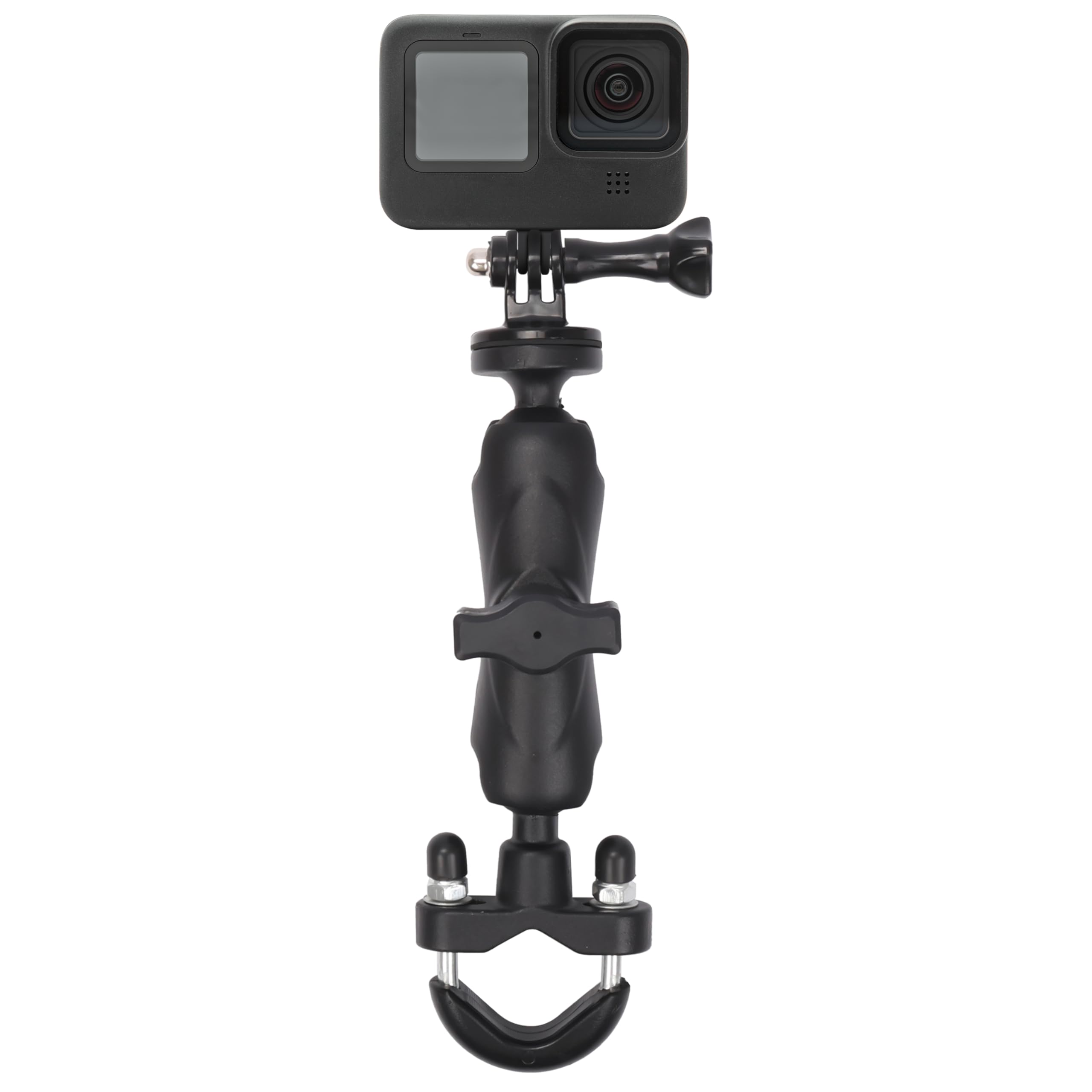 Belle Vous Black Motorcycle/Bicycle 360 Degree Rotation Aluminium Handlebar Camera Mount - Bike Holder Compatible for DSLR and Action Cameras and Other Accessories