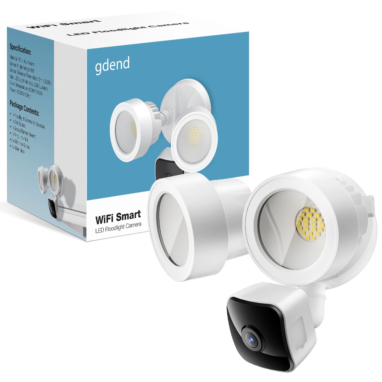 Photo 1 of gdend Wired Floodlight Camera | Home Security Camera Outdoor Waterproof with 3K UHD | 2200-Lumen | Motion Sensor, Color Night Vision, 105dB Siren, Works w/Alexa,2-Way Audio