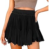 Flowy Linen Short Boho Beach Ruffle Mini Skirts Pleated High Waist Cute Butterfly Skorts with Pockets for Women Summer Trendy