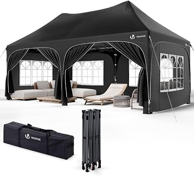 VOUNOT 3x6m Pop Up Gazebo with 6 Sidewalls & Weight Bags - Waterproof Black