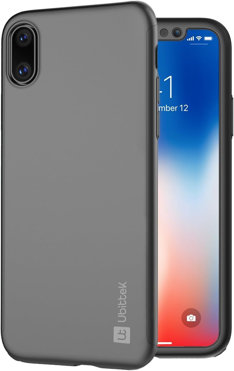 iPhone X Case with [Tempered Glass] Screen Protector, Ubittek 360 Degree All-around Ultra Thin Full Body Coverage Protection Dual Layer Hard Slim Case with Tempered Glass Screen Protector for iPhone X