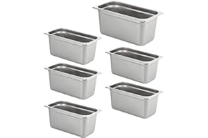 HECMAC 6 Pack Anti-Jam Hotel Pans, 1/3 Size 6 Inch Deep, Commercial Stainless Steel Chafing Steam Table Pan, Catering Storage Metal Food Pan, 23 Gauge
