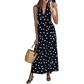 MakeMeChic Women's Polka Dots Maxi Dress Halter Backless Flowy Party Long Dresses