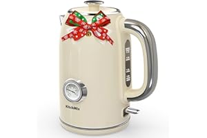 KitchMix Electric Kettle,1.7L Stainless Steel Tea Kettle with Thermometer,1500W Cordless Water Boiler with LED Indicator, Aut