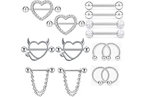 LQUCWEPP 7 Pairs 18K Women's Nipple Ring Surgical Steel Nipple Piercing Jewelry,18K Women's Stainless Steel Nipple Ring,Cz He