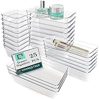 25 PCS Clear Plastic Drawer Organizer Set, 4 Sizes Desk Drawer Divider Organizers and Storage Bins, Organizer Trays and Bathr