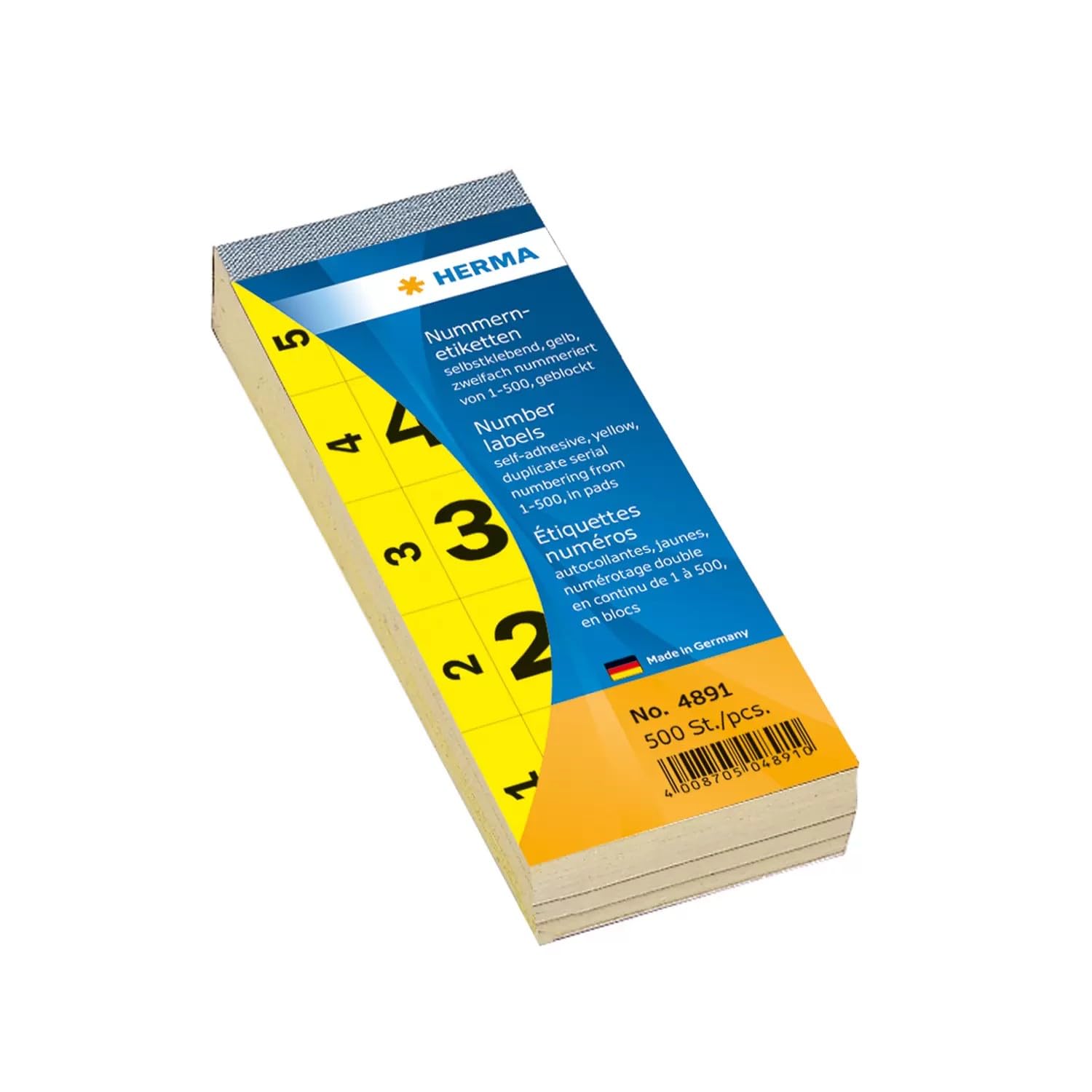 HERMA GmbH 28 x 56 mm Self-Adhesive Number Blocks - Yellow (Pack of 500)