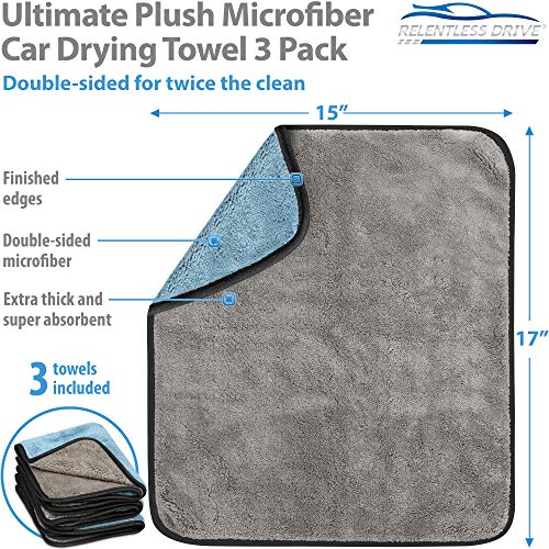 Microfiber Towels for Cars 15” x 17” (GSM 600 3 Pack) Lint and