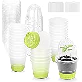Sckee Clear Nursery Pots for Plants with Lid,30 Packs 4 inch Plastic Seed Starting Pots with Drainage Holes Plant Nursery Pots Silicone Base