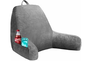 iFaon Reading Back Pillow for Sitting in Bed Adults Kids Standard Size, Memory Foam Filling Back Support Rest Pillows with Arms & Wide Pocket Suitable for Resting, Relaxing, Gaming, Watching TV