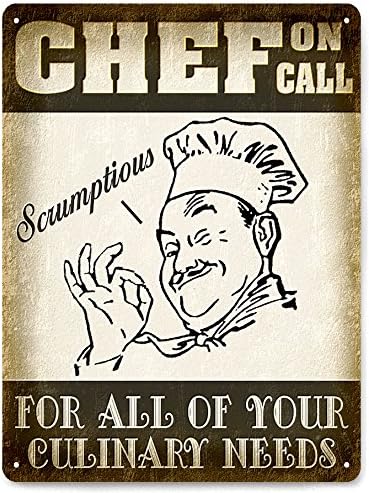 CHEF on call METAL SIGN culinary cook VINTAGE style fine restaurant diner kitchen wall decor 117