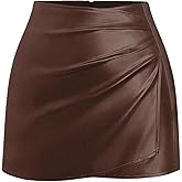 GORGLITTER Women's High Waisted Leather Skirt Wrap Ruched Bodycon Mini Skirts