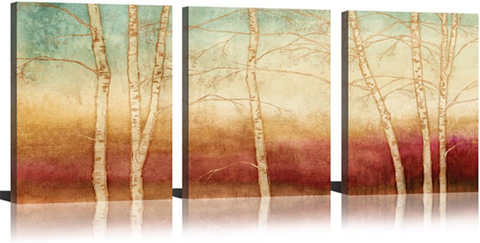 Birch Canvas Wall Art Tree Wall Decor Paintings On Canvas Prints Yellow Season Landscape Painting Abstract Art Wall Scenery Picture Framed For Home Decor Ready To Hang 3 Piece (12"x16"x3pcs)