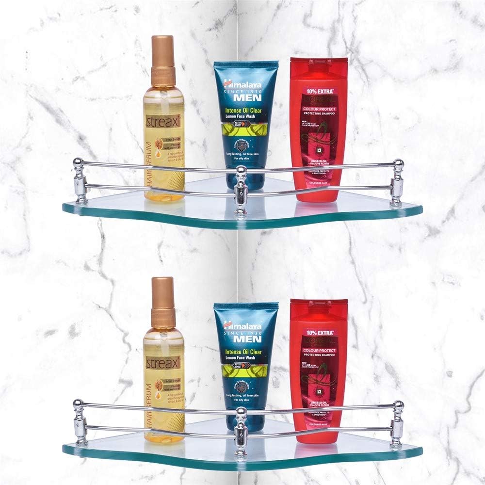 Plantex Flower Glass Corner Shelf for Bathroom