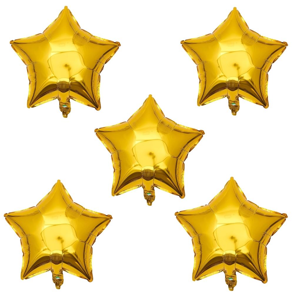 TRIXES 5 Pack Gold Star 18” Helium Metallic Celebration Balloon Party Festive Table Decoration