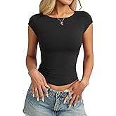 EasyGala Womens Double Lined Cap Sleeve Tops Boat Neck Shirts Slim Fitted Going Out Tees Y2k Clothes 2026
