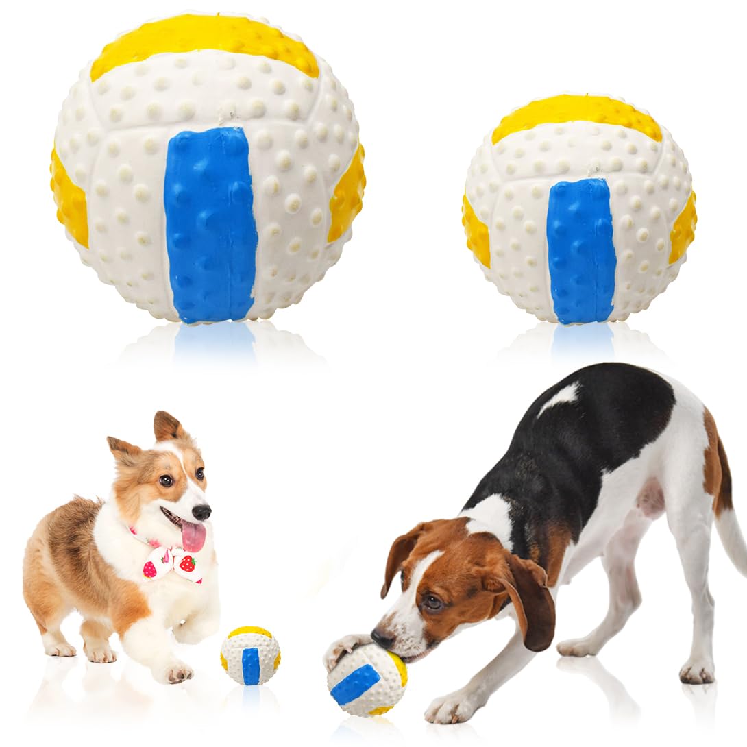 Koonafy 2Pcs Dog Toy Balls, Interactive Dog Ball Toys, Durable Dog Chew Balls, Floating Bouncy Rubber Ball ,Dog Pet Ball for Puppy Dog and Cat In Large, Medium (Yellow+White)