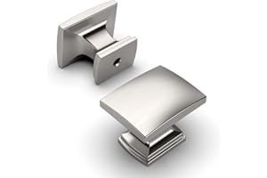 Amerdeco 10 Pack Brushed Satin Nickel Cabinet Knobs 1-1/8 Inch Single Hole Cabinet Handles Dresser Knobs Square Drawer Knobs and Pulls for Bathroom Cabinets ZH0011