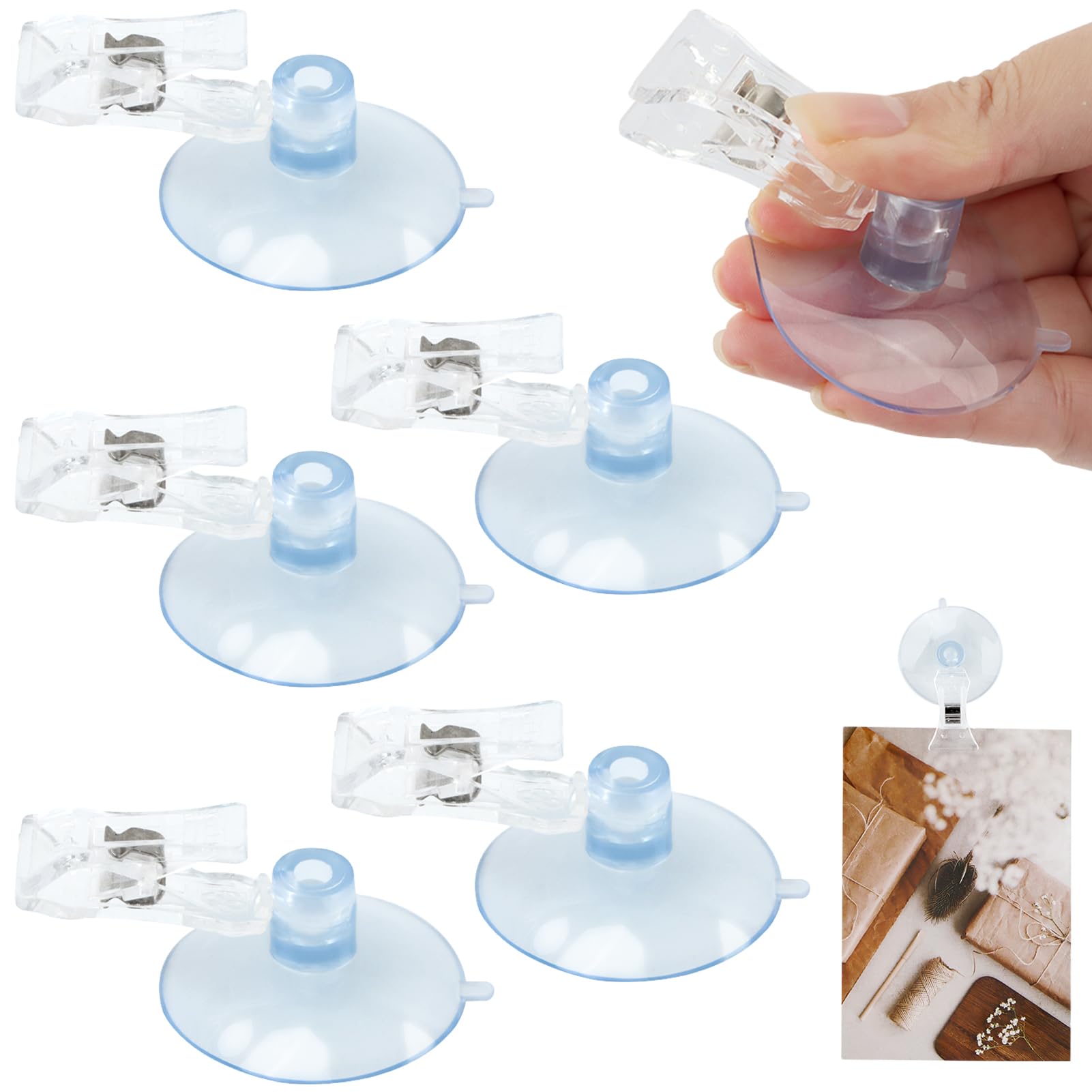 Photo 1 of 5Pcs Wall Suction Cup Clip, Sucker Clamp Plastic Suction Cups Holder Reusable Kitchen Plastic Round Clamps Holder Business Cards Clamp for Bathroom Kitchen Windows