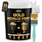 Meuvcol Gold Paint, 35 Floz Metallic Liquid Gold Leaf Paint - Non Toxic Shiny Acrylic Coating for Metal, Wood, Furniture, Clay, DIY Crafts, Artwork &amp; Home D&eacute;cor