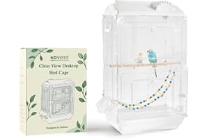 NOVOTO Clear View Bird Cage, Indoor & Travel Small Birdcage for Parakeet, Parrot, Budgies, Cockatiels, Canary |Easy Clean Safe Materials| (White, Medium)