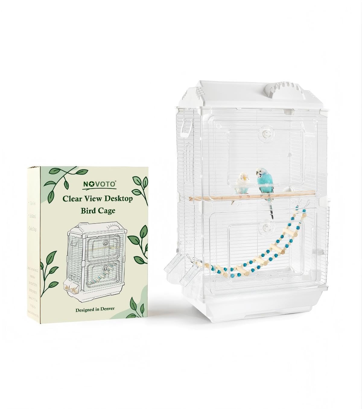 Photo 1 of Clear View Bird Cage, Indoor & Travel Small Birdcage for Parakeet, Parrot, Budgies, Cockatiels, Canary |Easy Clean Safe Materials (White, Medium)