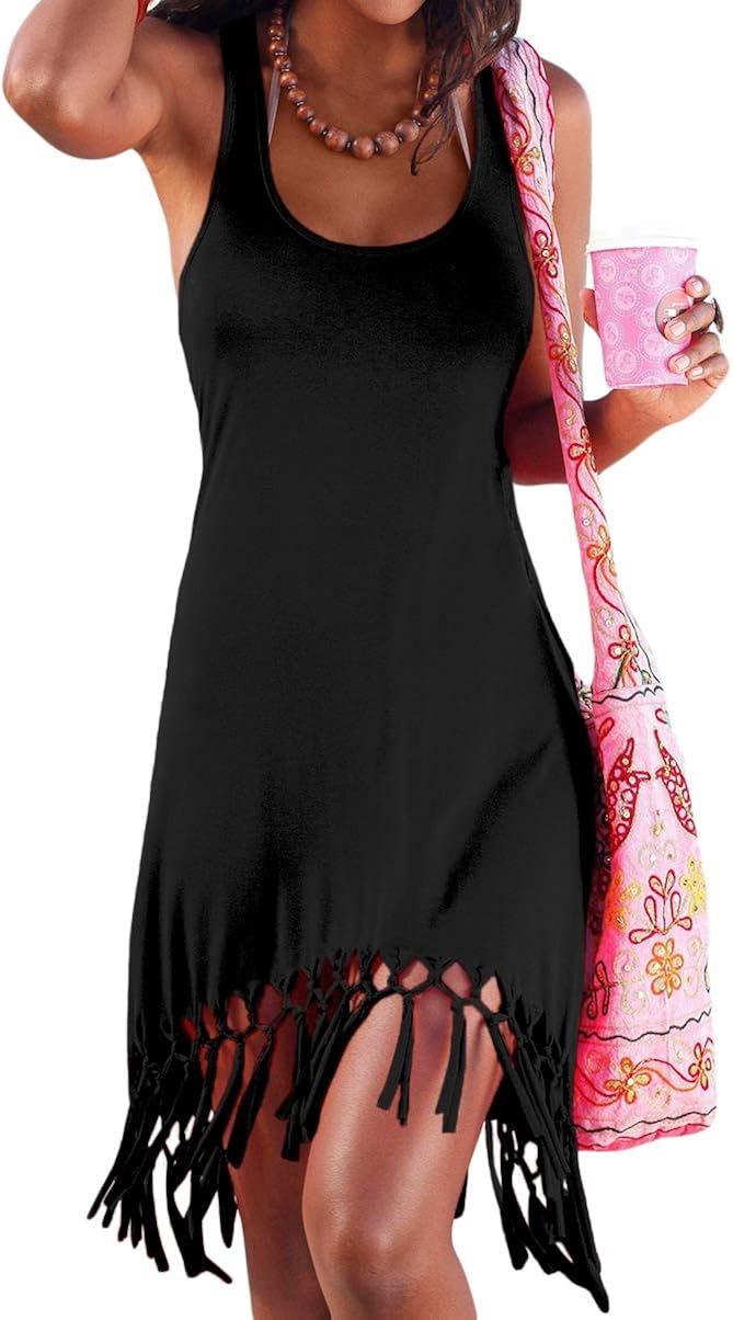 pinziko Women's Summer Sleeveless Beach Dress Bikini Cover Up Tank Vacation Dresses