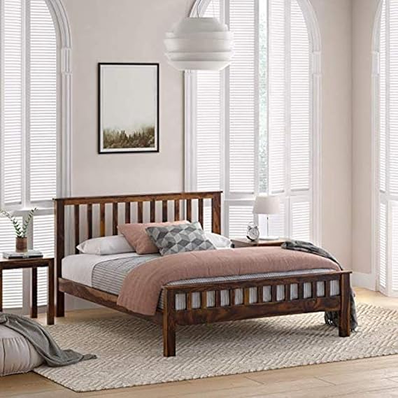 Furinno Solid Sheesham Wood Queen Size Beds for Bedroom Living Room