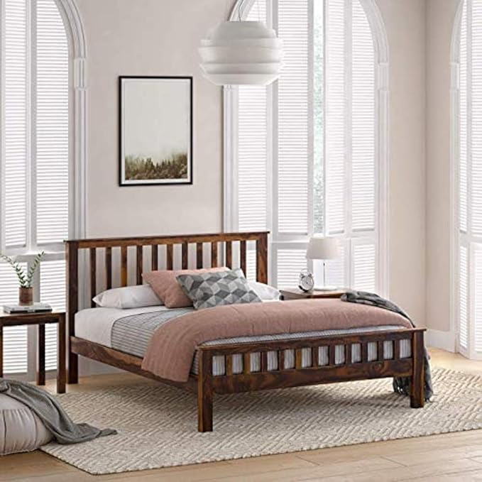 Furinno Solid Sheesham Wood Queen Size Beds for Bedroom Living Room