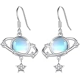 Planet Earrings for Women Girls 925 Sterling Silver Planet Dangle Drop Earrings Moonstone Earrings Moon Star Earrings Planet Jewelry Gifts for Women Girls