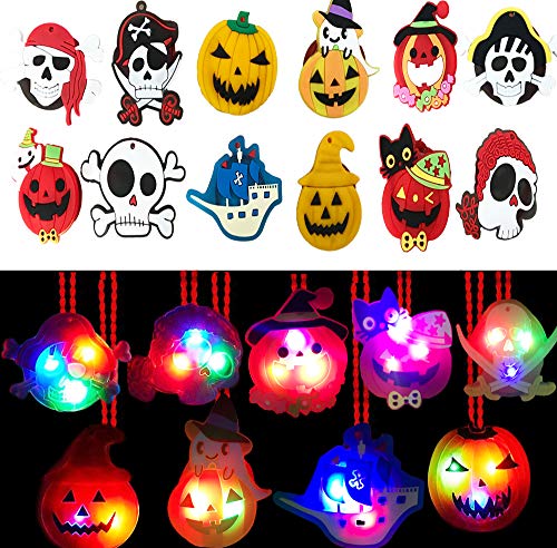 AISENO Halloween LED Light-up Necklace 14PC,Halloween Party Favors Set For Kids and Adults Goodie Bag Filler