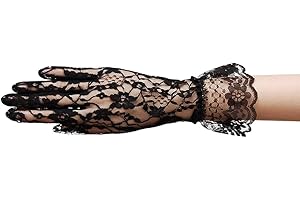 ZaZa Bridal Flower Pattern Women's Lace Gloves with Ruffle Wrist Length