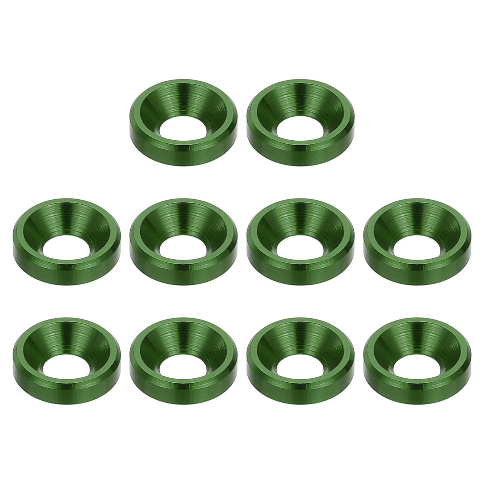 PATIKIL M3 Finishing Countersunk Washers, 10 Pack Head Washers Alloy Aluminum Screw Gaskets for Screw Bolt RC FPV PC Mechanical Accessories Parts, Dark Green
