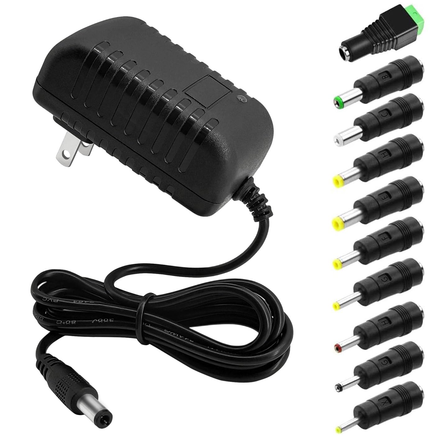 Photo 1 of 12V 2A DC Power Supply 24W AC Adapter 100-240v 50-60hz ac to 12 Volt 2000mA Transformer, DC 12v Power Adapter Cord Replacement with 10 Tips for dc12v LED Strip Light, CCTV Camera