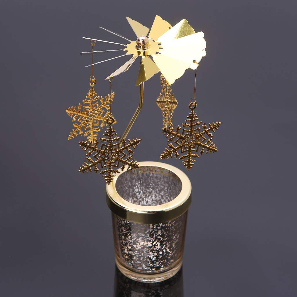 Tea Light Holder, 1 Set Rotating Candle Holder Romantic Candle Light Dinner for Home Decor Gifts Frosted Glass Scandinavian Design Candle Holder with Snowflake and Feather Ornaments(Without Candles)