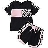 FOCUTEBB Toddler Girl Clothes Summer Outfits Cute Baby Short Sleeve T-shirt Shorts Leopard Camo Printed 18 Months to 6 Years
