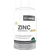 Zinc Bisglycinate – Highest Absorption – Non Buffered – Premium Grade - 90 Veg Caps – 25 mg (Elemental Zinc)