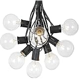 G50 Patio String Lights with 125 Clear Globe Bulbs – Outdoor String Lights – Market Bistro Café Hanging String Lights – Patio Garden Umbrella Globe Lights - Black Wire - 100 Feet