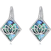 SIMONLY Abalone Shell Tree of Life/Lotus/Clover Earrings for Women 925 Sterling Silver Celtic Knot Leverback Earrings Lotus Jewelry Christmas Mother Day Gift