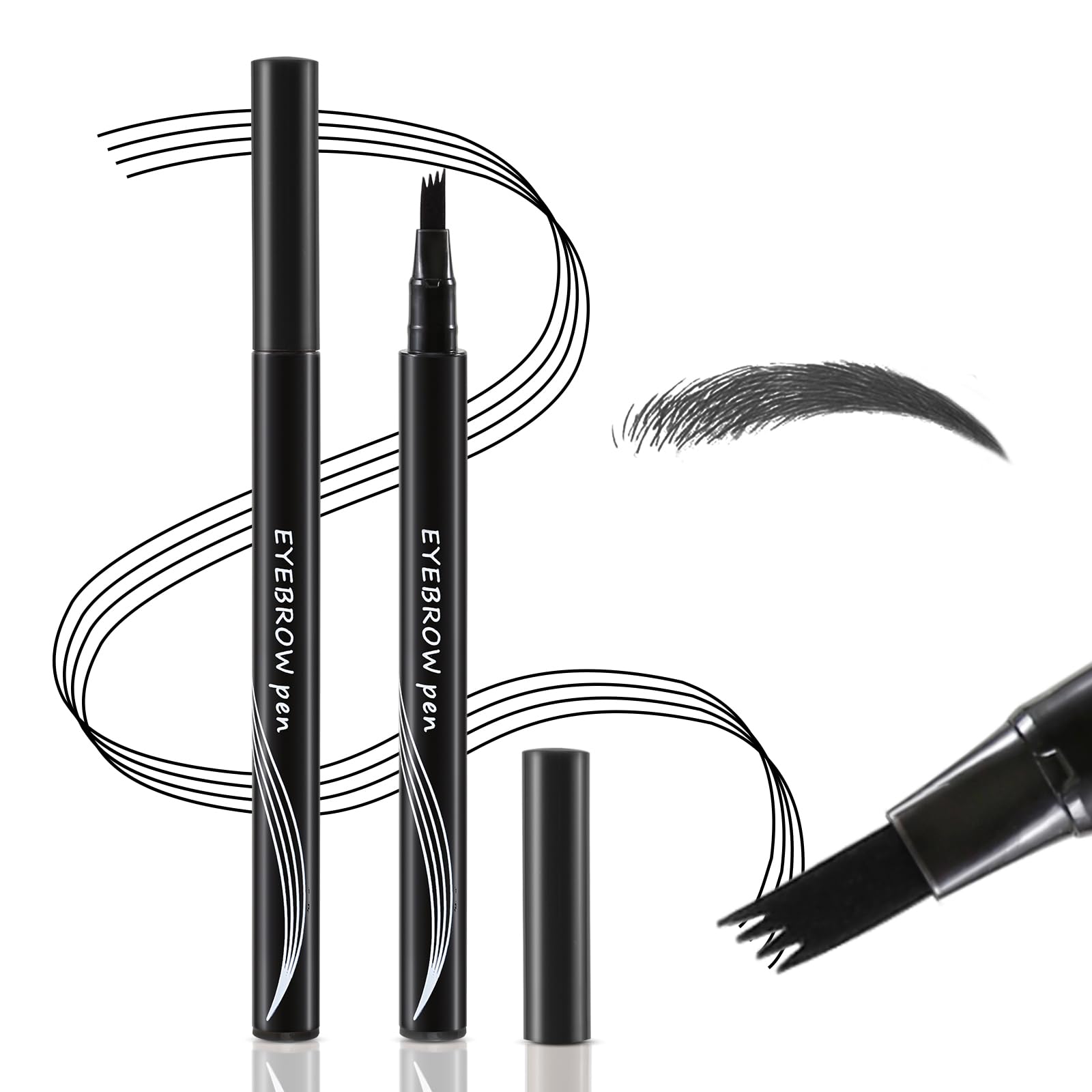 Boobeen Waterproof Eyebrow Pen - Micro Tip Pencil, Liquid Fork Tip, Creates Natural 3D Eyebrows, Long Lasting