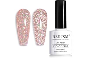 RARJSM Reflective Glitter Gel Polish Rose Gold Disco Shimmer Gel Sparkling Glitter Iridescent Gel Sparkly Shiny Gel Polish Holographic Gel Polish Soak off UV/LED Nail Art Varnish for Salon DIY at Home