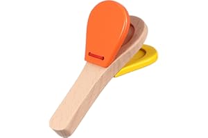 WOONEKY Wooden Castanet Clapper Musical Educational Percussion Instrument for Finger Castanet Random Color