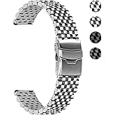 YISIWERA Quick Release Stainless Steel Watch Band 20mm 22mm, Heavy Duty Matte & Polished Metal Strap for Men and Women, Universal Replacement Bracelet with Folding Buckle