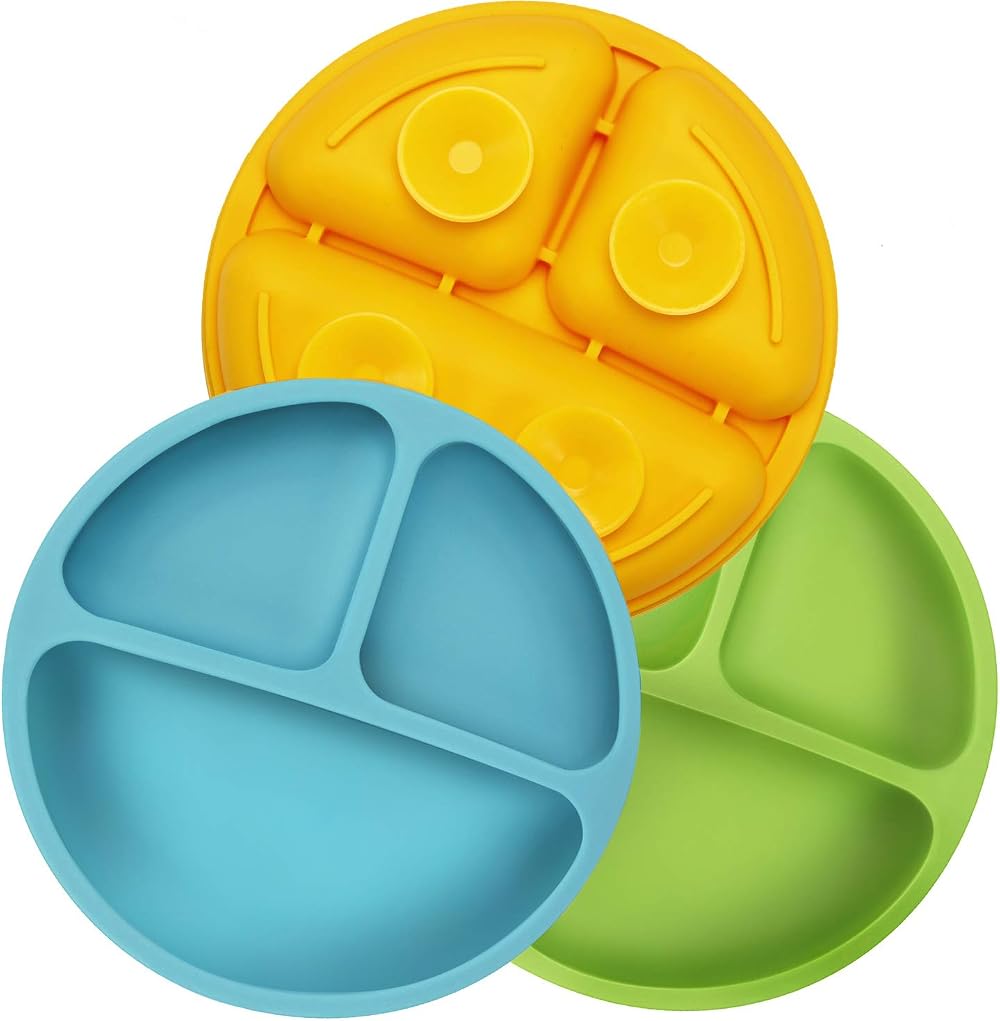 PandaEar Baby Suction Plates Divided 3 Pack Silicone Non-Slip 3 Compartments