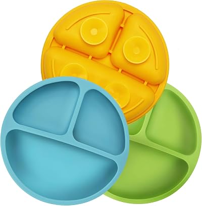 PandaEar Baby Suction Plates Divided 3 Pack Silicone Non-Slip 3 Compartments