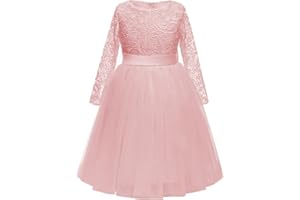 ABAO SISTER Flower Girl Dress Long Sleeves Lace Top Tulle Skirt Girls Lace Party Dresses