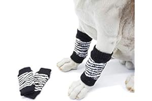 KITIPCOO Knitted Dog Leg Warmer with Rubber Reinforcement Dog Hock Protector Joint Supports Leg Hock Protector Dog Socks Knee Pads for Small Medium Dogs Cats (L (8-13 lbs), Zebra)